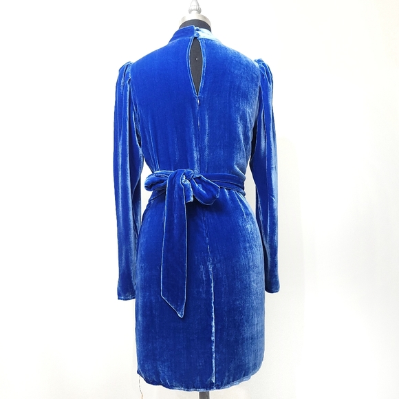 Reformation Silk Burgundy Caspien Color Royal Blue Velvet Puff Sleeve Wr… - Picture 14 of 15